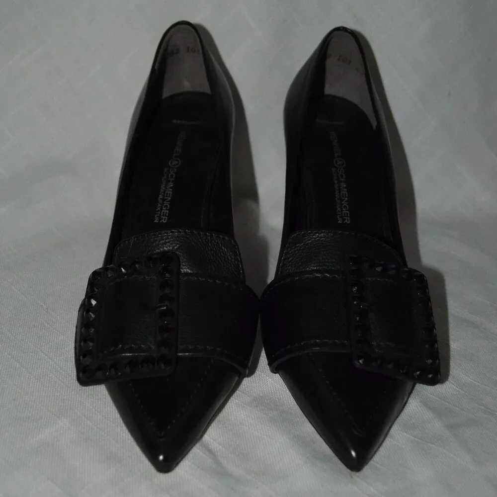 Sz 6.5 Kennel Schmenger Black Leather Buckle Detail Pumps Heels